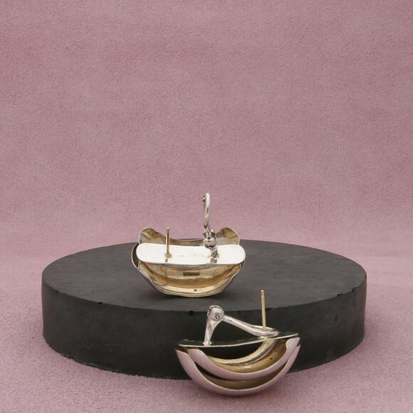 sterling silver & 14k gold post domed omega-back earrings - Picture 3 of 3